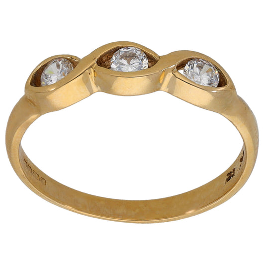 9ct Gold Cubic Zirconia Trilogy Ring Size P