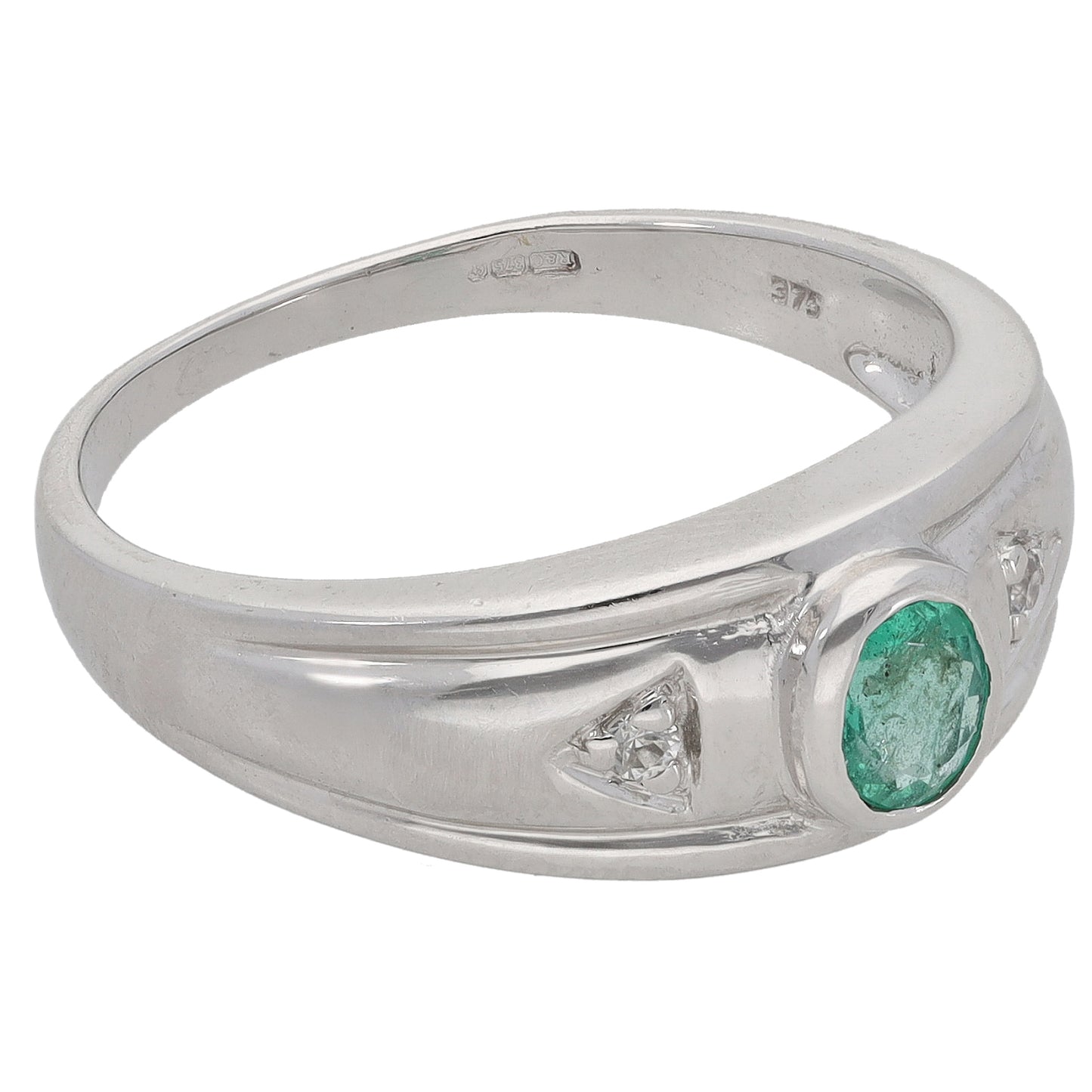 9ct White Gold Emerald & Imitation Alternative Ring Size T