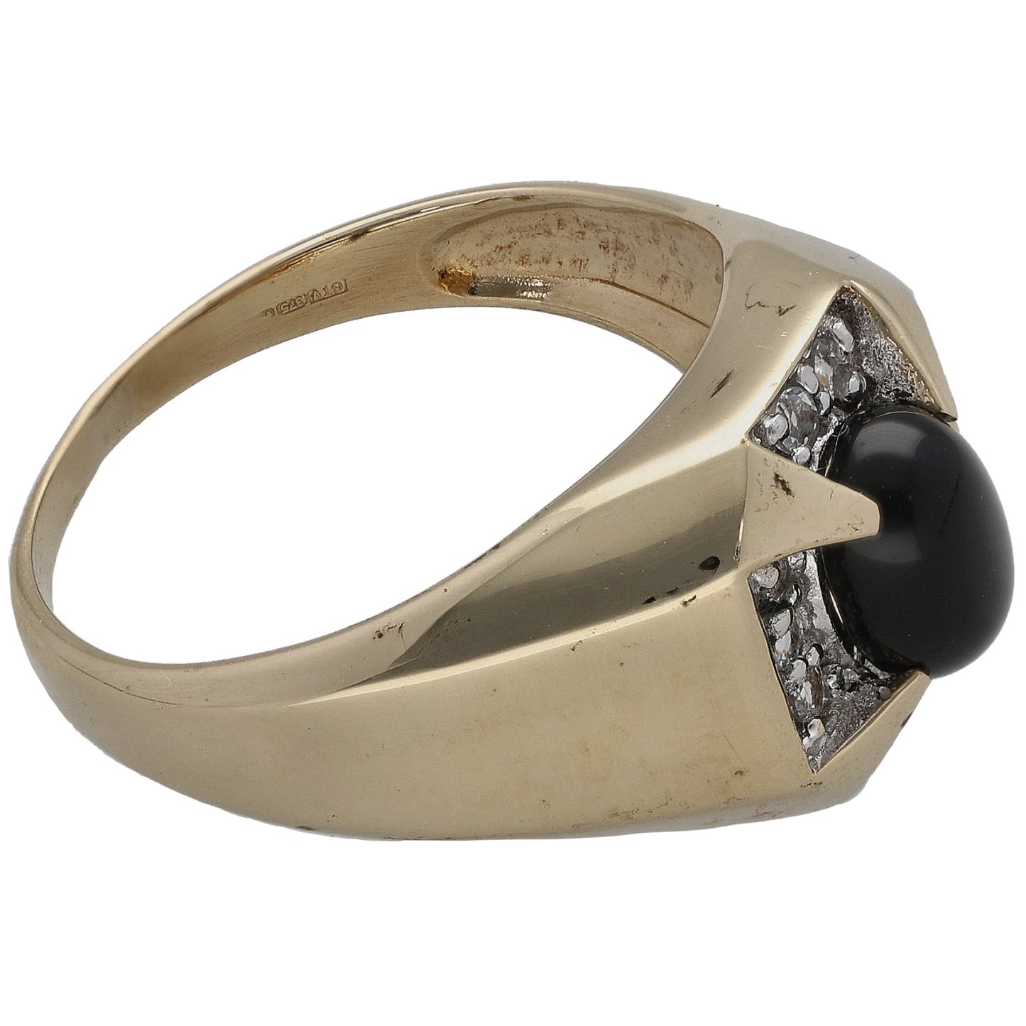 9ct Gold Onyx & Imitation Gems Signet Ring Size U