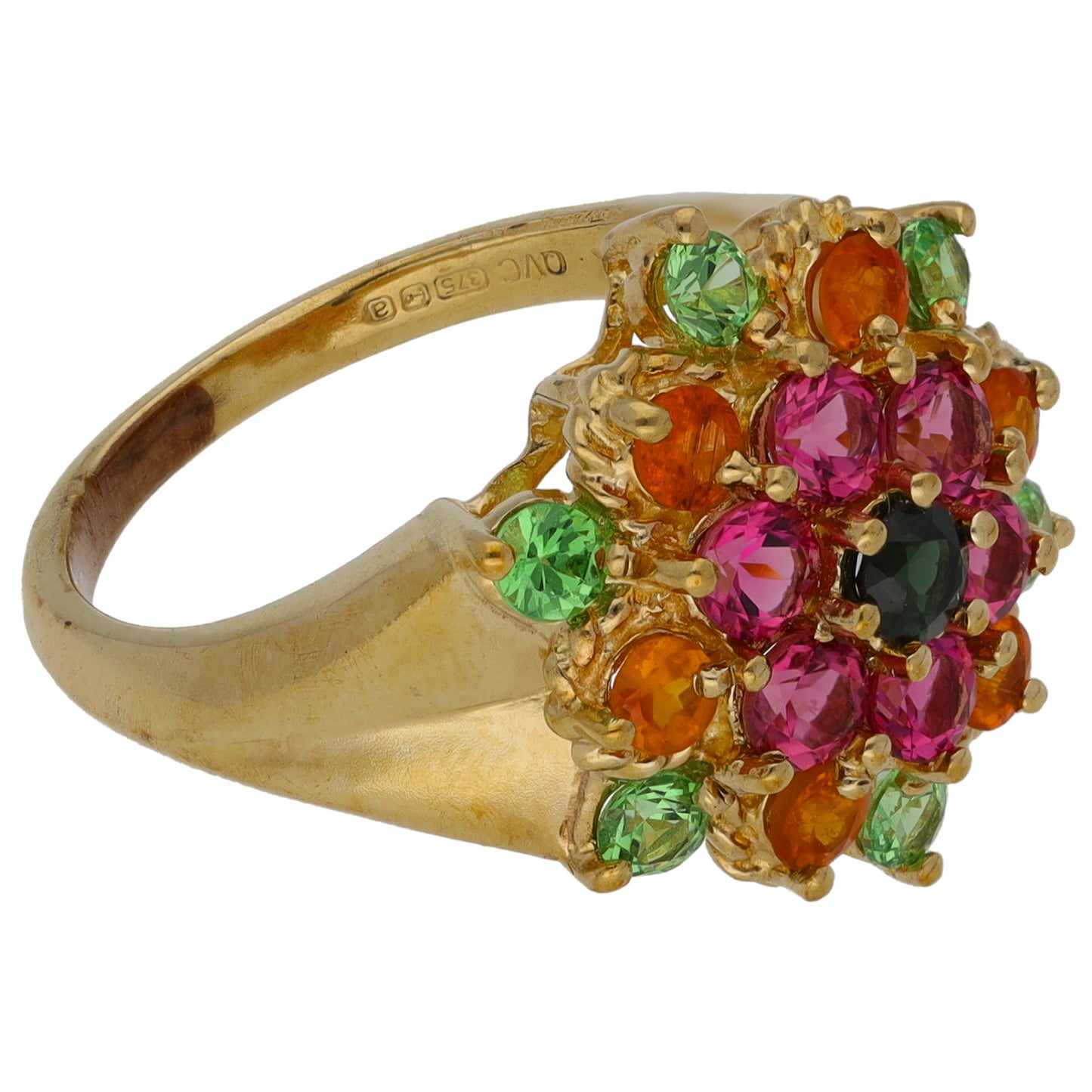 9ct Gold Tourmaline & Garnet Dress/Cocktail Ring Size M