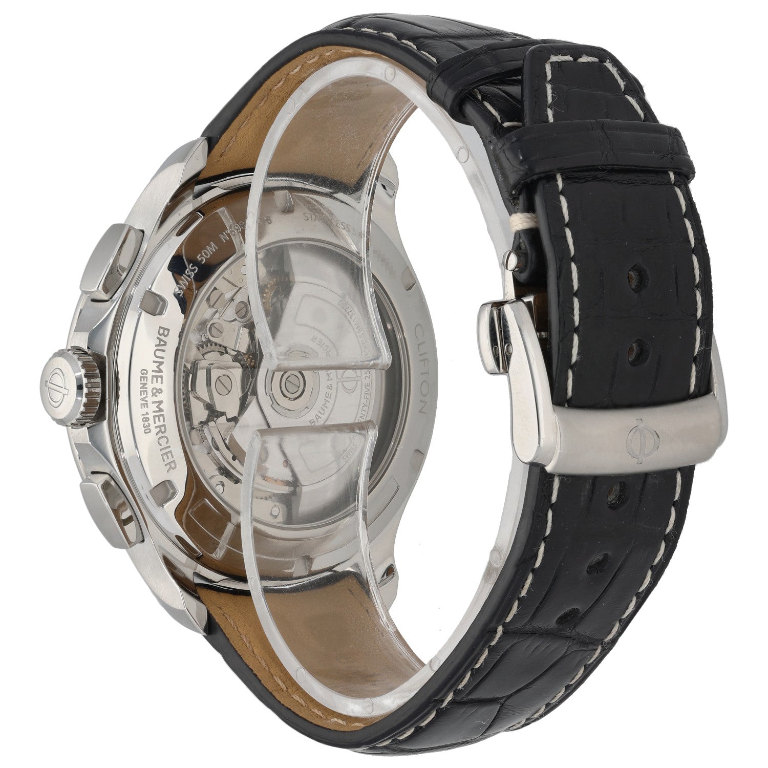 Baume Et Mercier Clifton 65826, Black And Yellow Watch, Rear Angle Image
