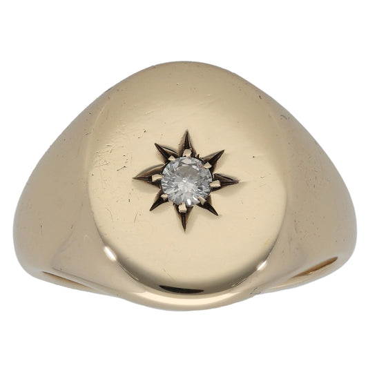 9ct Gold 0.10ct Diamond Signet Ring Size N