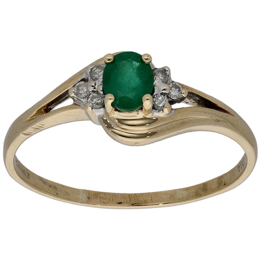9ct Gold Emerald & 0.06ct Diamond Dress/Cocktail Ring Size S