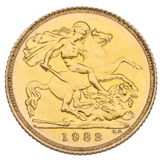 22ct Gold Queen Elizabeth II Half Sovereign Coin 1982