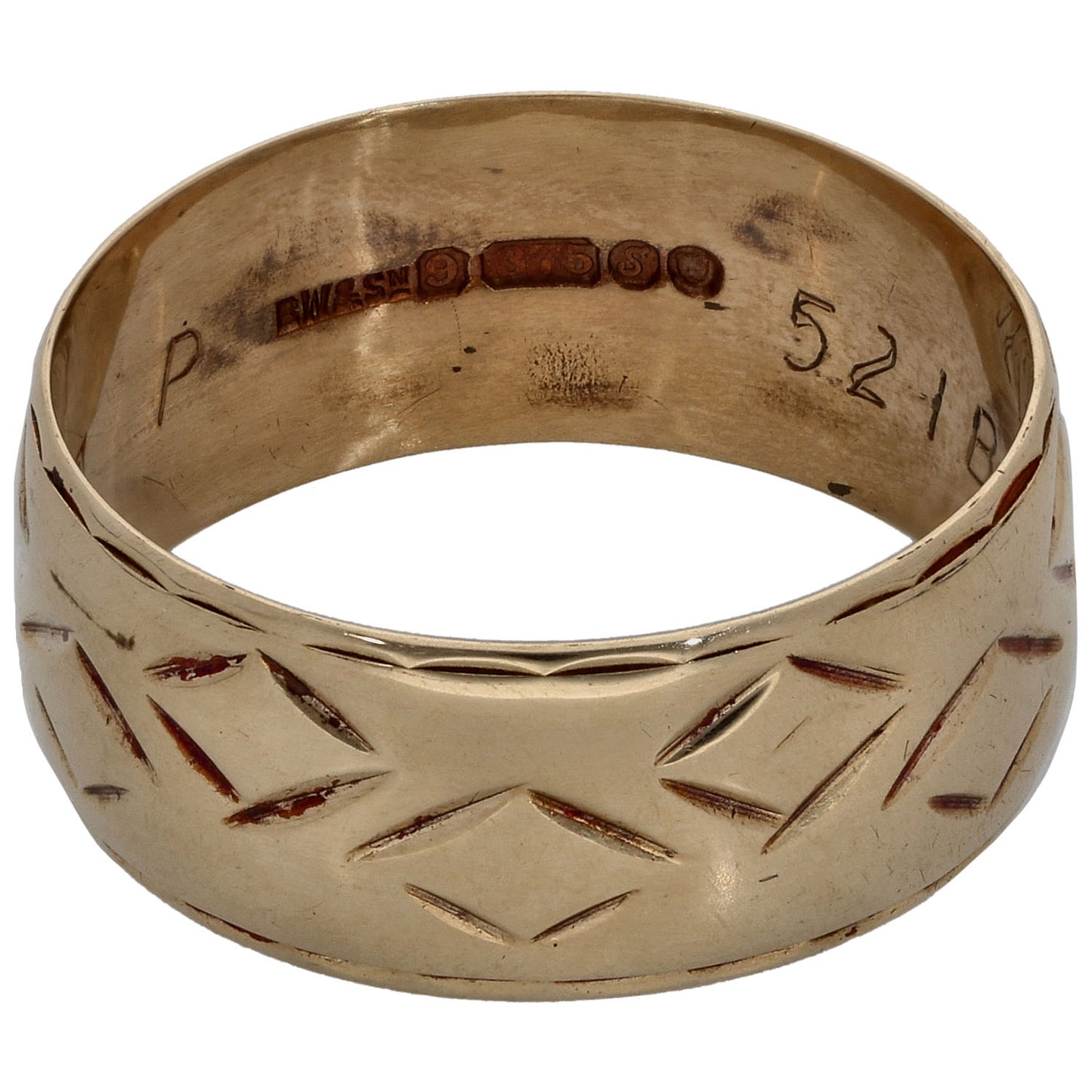 9ct Gold Patterned Wedding Ring Size O