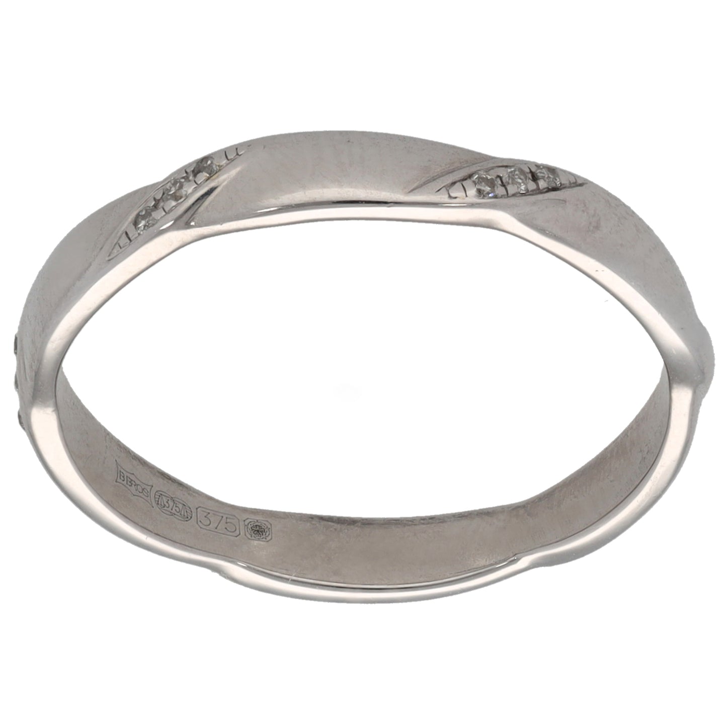 9ct Gold 0.045ct Diamond Patterned Wedding Ring Size N