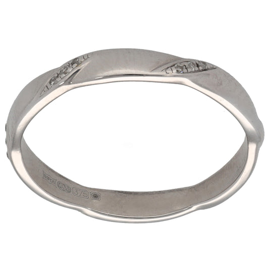 9ct Gold 0.045ct Diamond Patterned Wedding Ring Size N