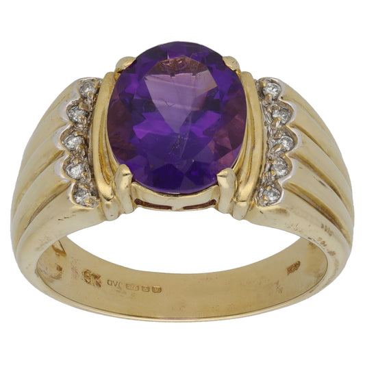 9ct Gold Amethyst & 0.05ct Diamond Dress/Cocktail Ring Size S