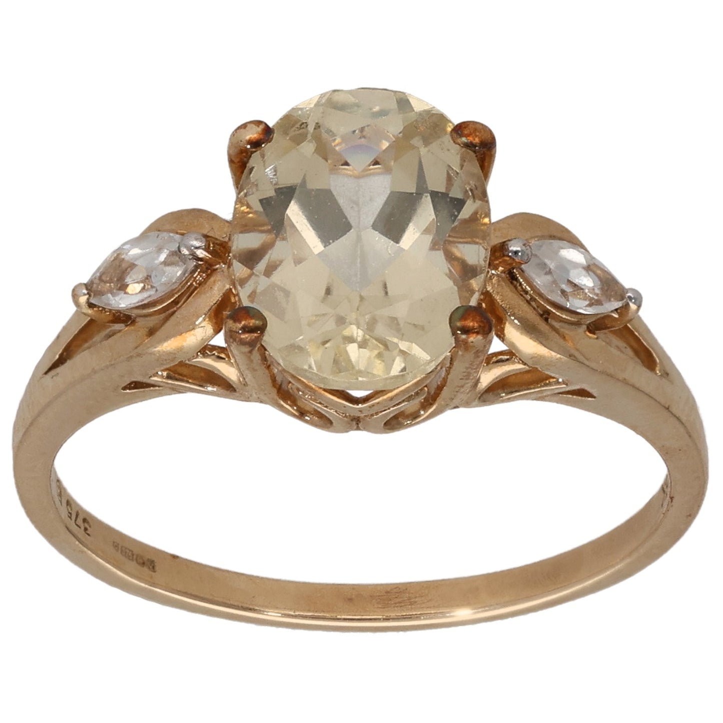 9ct Gold Feldspar & Imitation Gems Three Stone Ring Size N