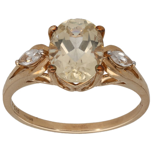 9ct Gold Feldspar & Imitation Gems Three Stone Ring Size N