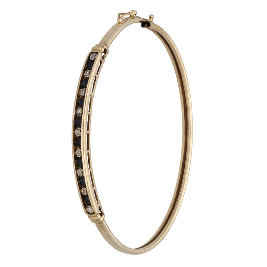 9ct Gold Sapphire & 0.045ct Diamond Hinged/Clasp Bangle