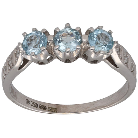 9ct White Gold Topaz & 0.03ct Diamond Dress/Cocktail Ring Size P