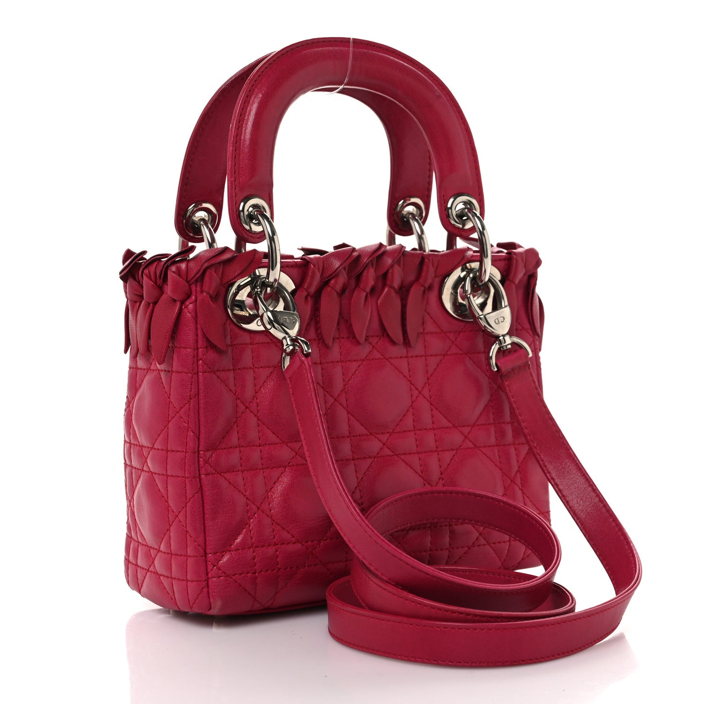 Christian Dior Cannage Bow Mini Lady Dior Leather Bag - Fuchsia