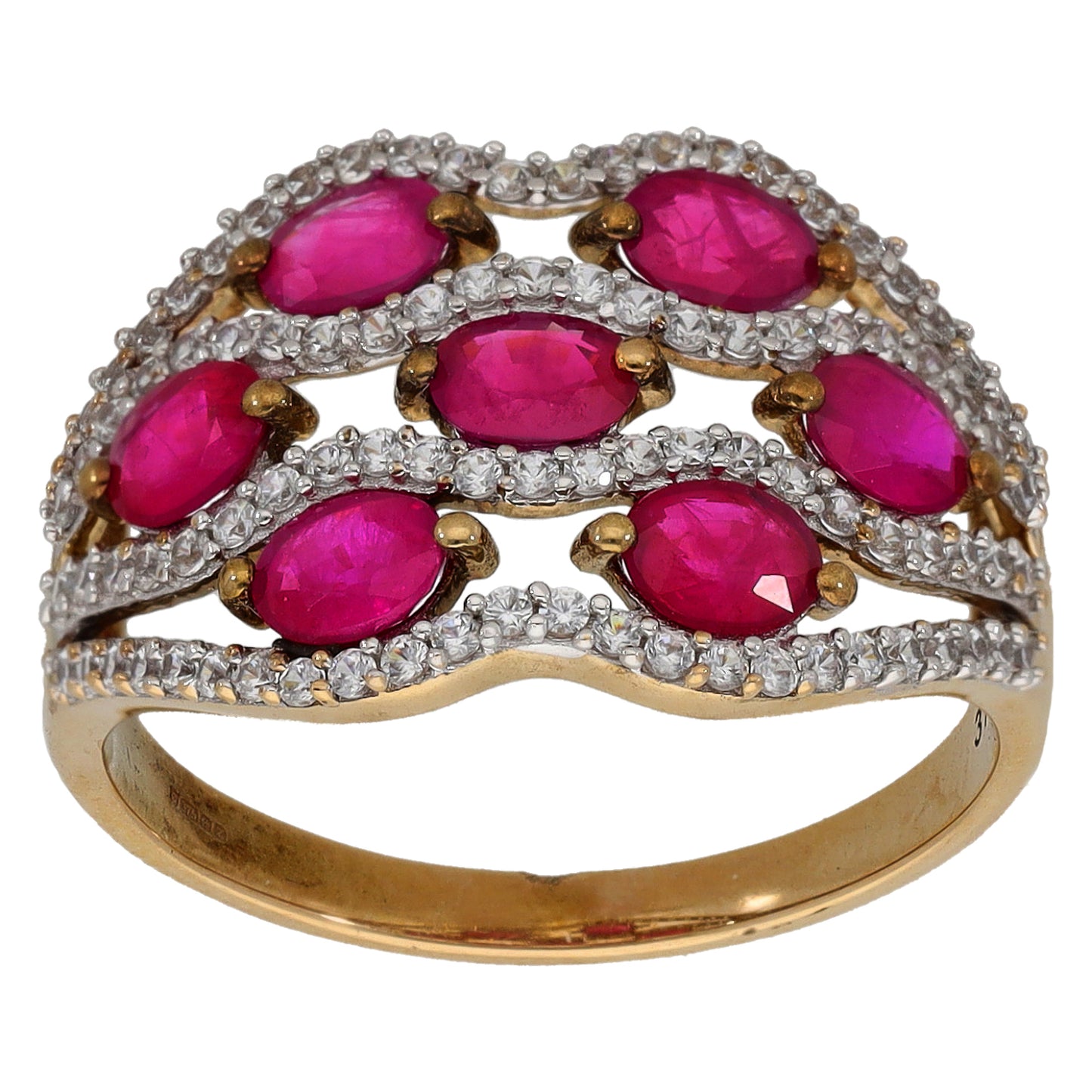 9ct Gold Ruby & Imitation Gems Dress/Cocktail Ring Size P