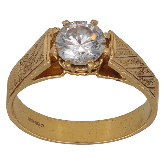 22ct Gold Cubic Zirconia Single Stone Ring Size M