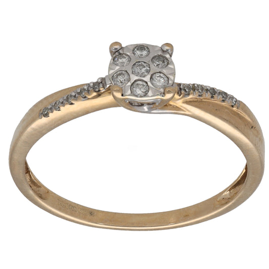 9ct Gold 0.10ct Diamond Cluster Ring Size P
