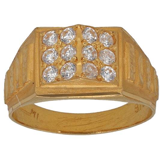 22ct Gold Cubic Zirconia Patterned Signet Ring Size S