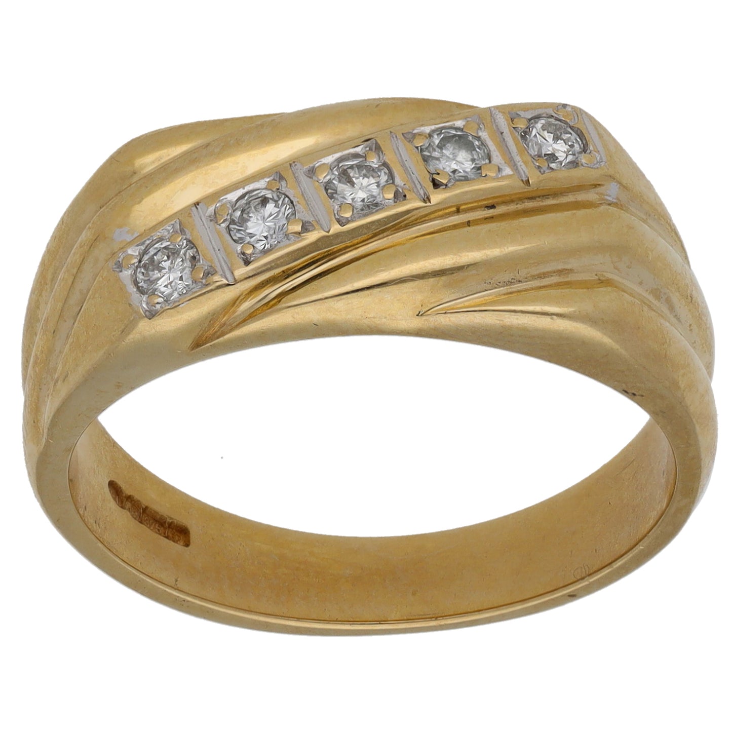 9ct Gold 0.15ct Diamond Patterned Signet Ring Size R