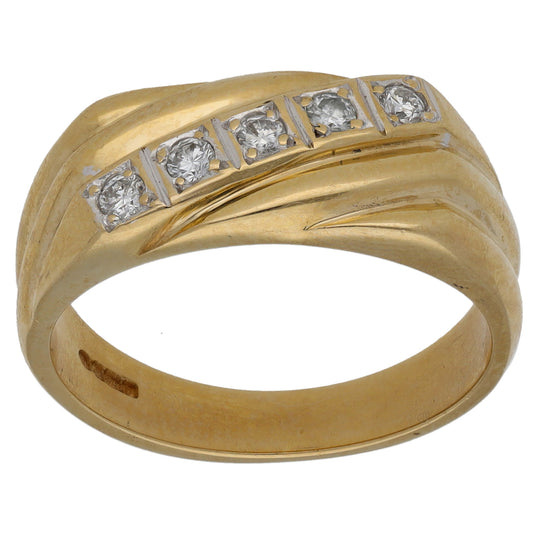 9ct Gold 0.15ct Diamond Patterned Signet Ring Size R