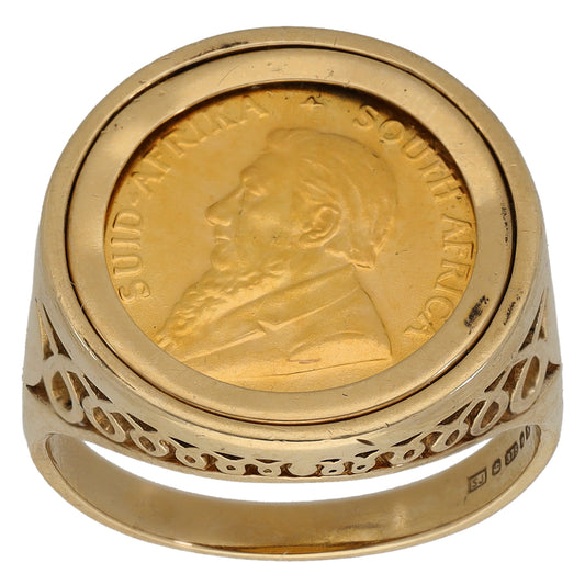 9ct Gold 1/10 Oz Krugerrand Coin Ring Size Q