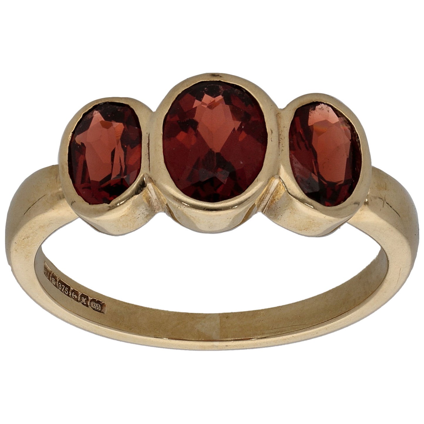 9ct Gold Garnet Three Stone Ring Size M