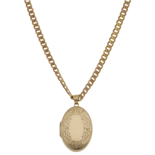 9ct Gold Patterned Locket Pendant With Chain