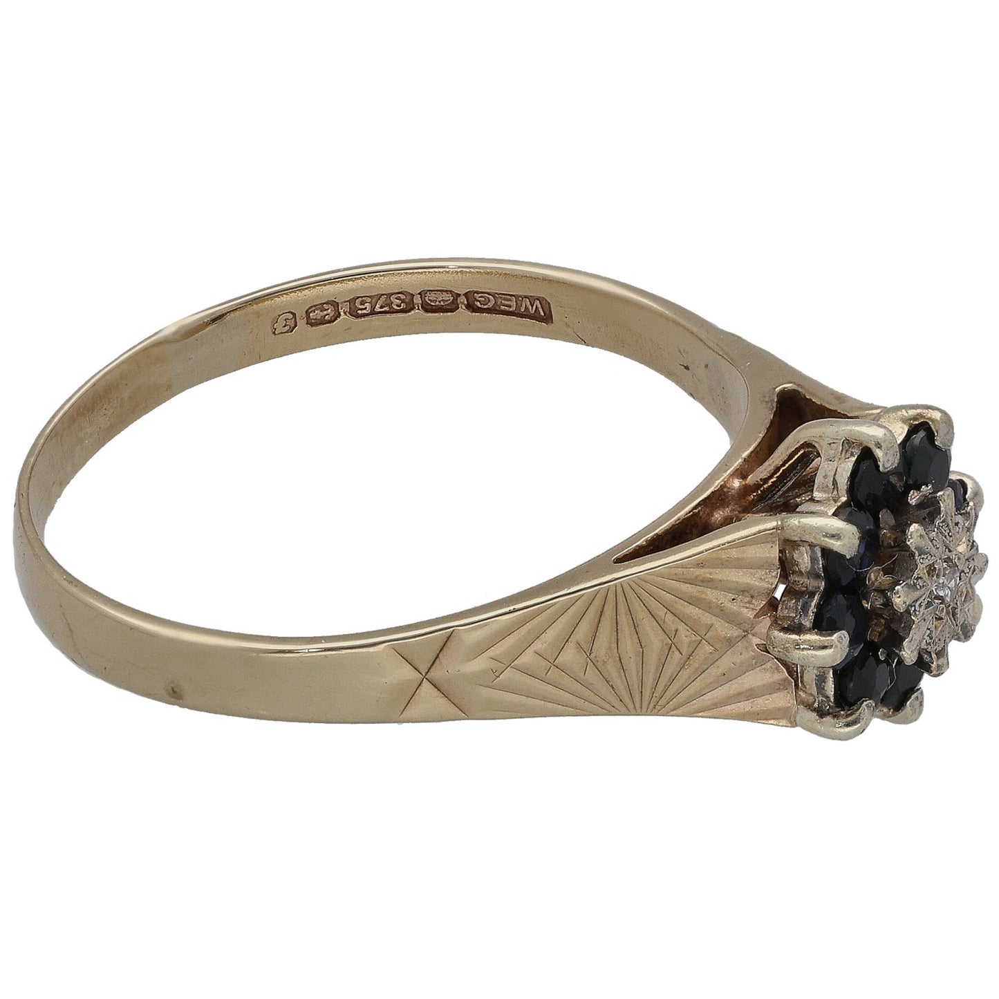 9ct Gold Sapphire & 0.005ct Diamond Dress/Cocktail Ring Size R