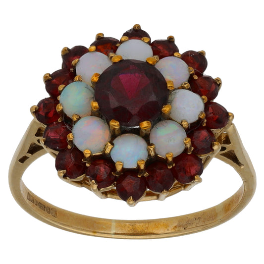 9ct Gold Garnet & Opal Dress/Cocktail Ring Size O