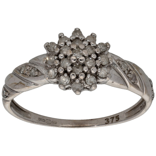 9ct White Gold 0.25ct Diamond Cluster Ring Size N