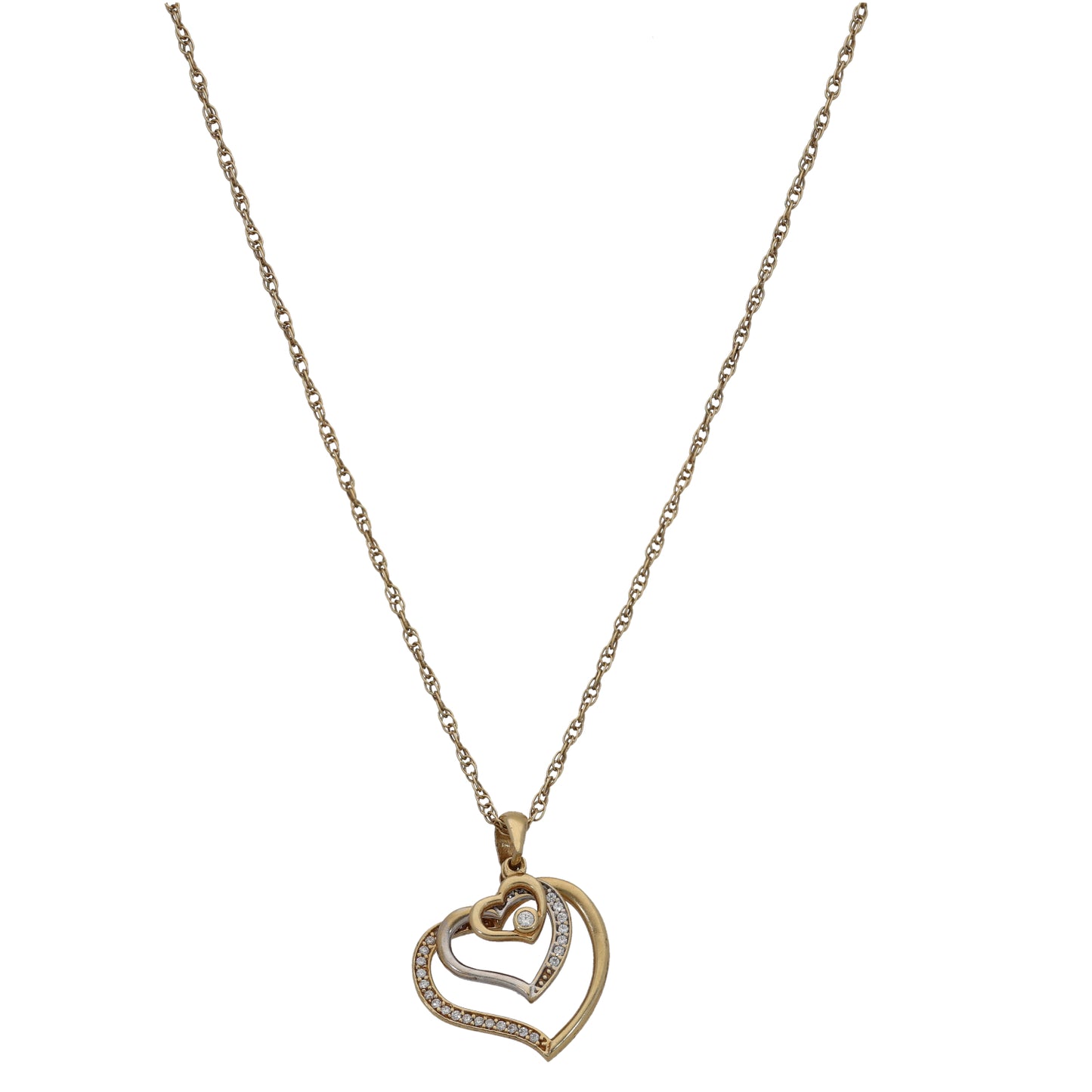 9ct Gold Cubic Zirconia Heart Pendant With Chain