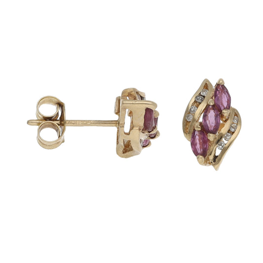9ct Gold Ruby & 0.16ct Diamond Dress/Cocktail Earrings