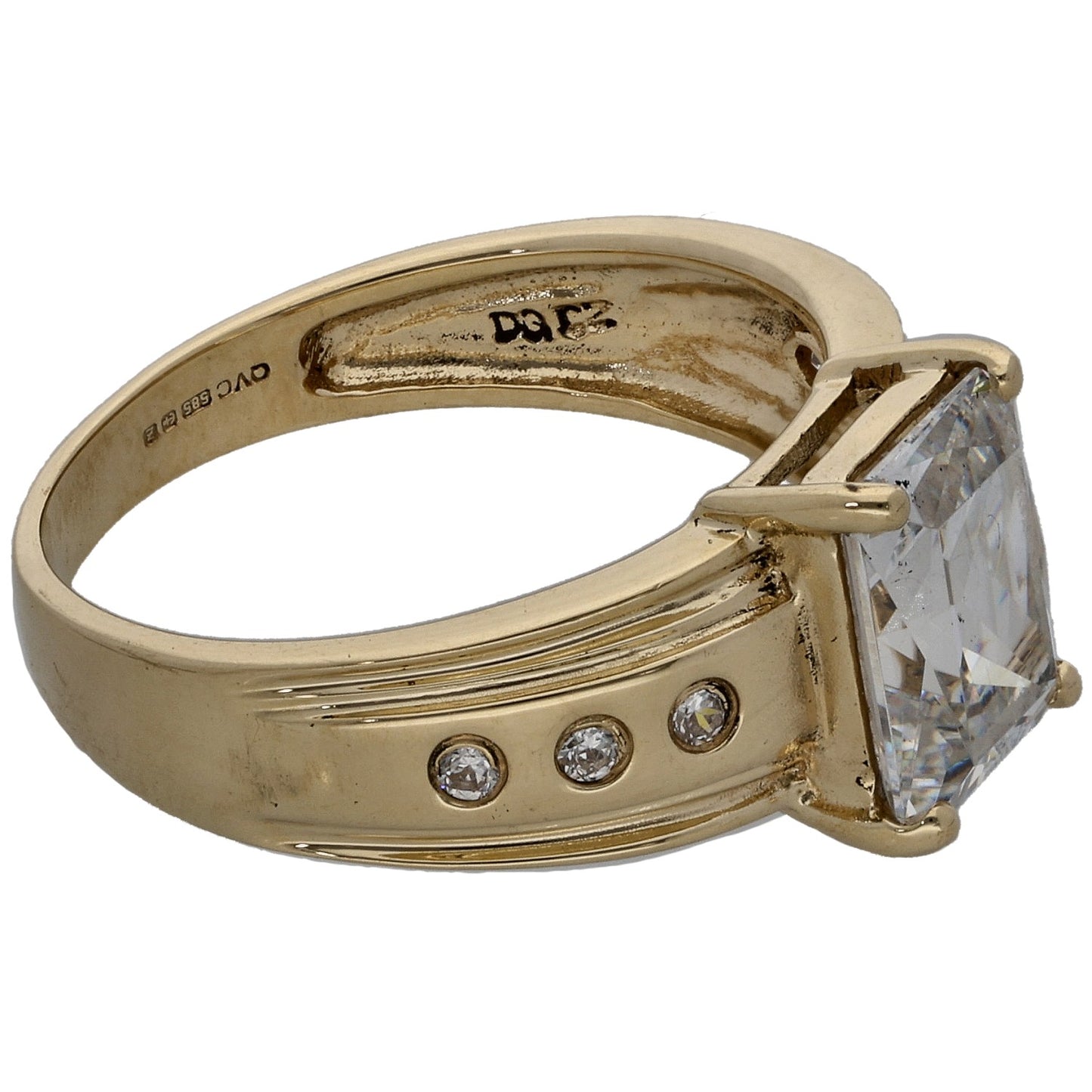 14ct Gold Cubic Zirconia Single Stone Ring With Accents Size O