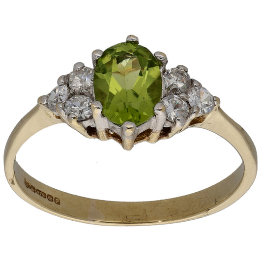 9ct Gold Peridot & Imitation Dress/Cocktail Ring Size N