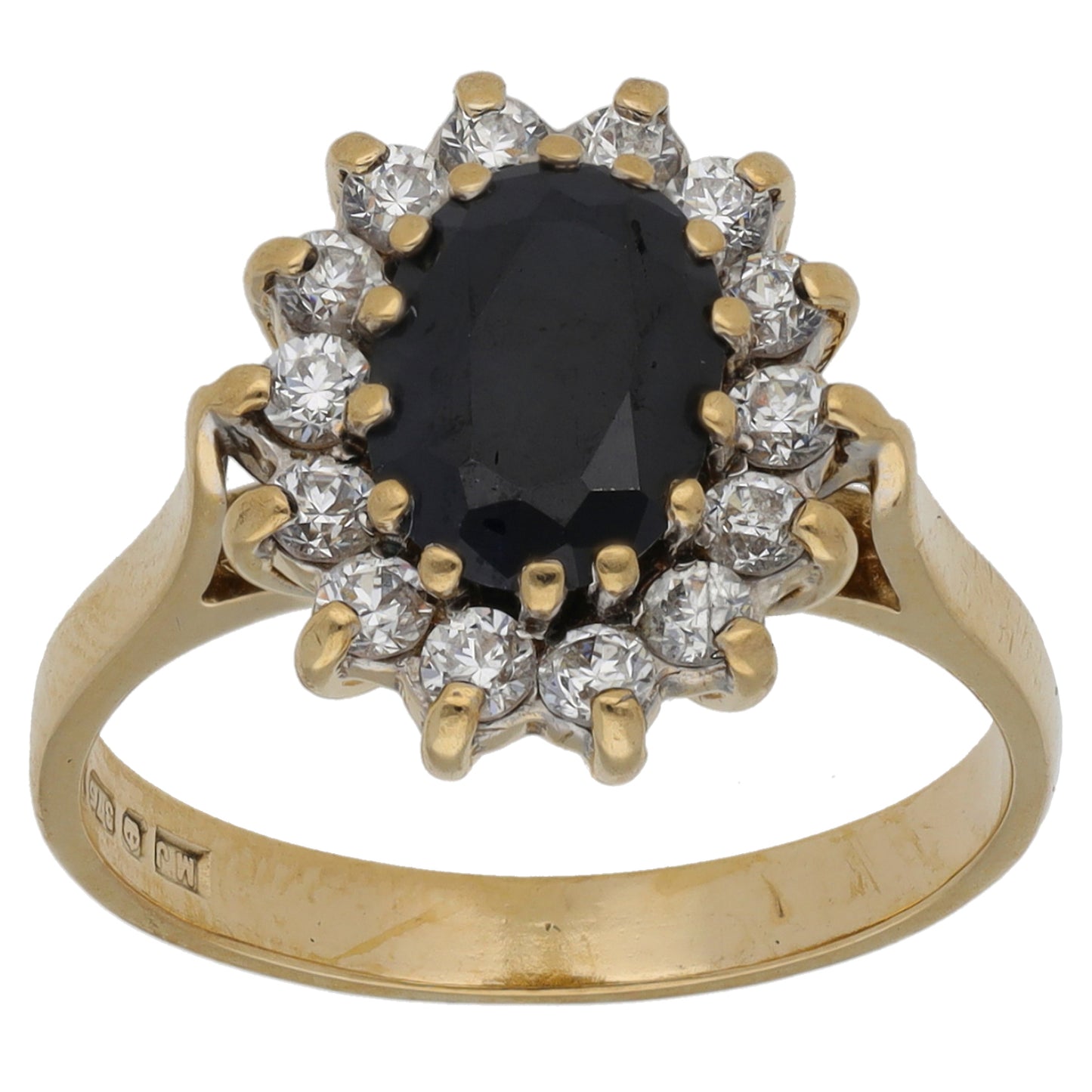 9ct Gold Sapphire & Cubic Zirconia Dress/Cocktail Ring Size L
