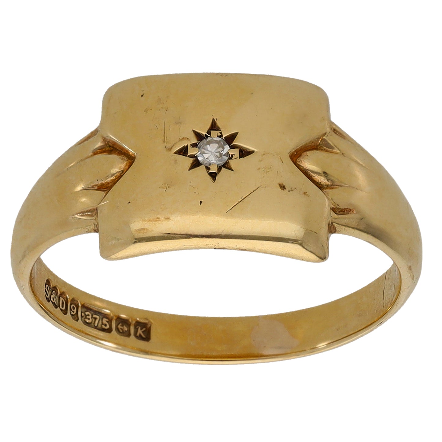 9ct Gold 0.01ct Diamond Single Stone Signet Ring Size R