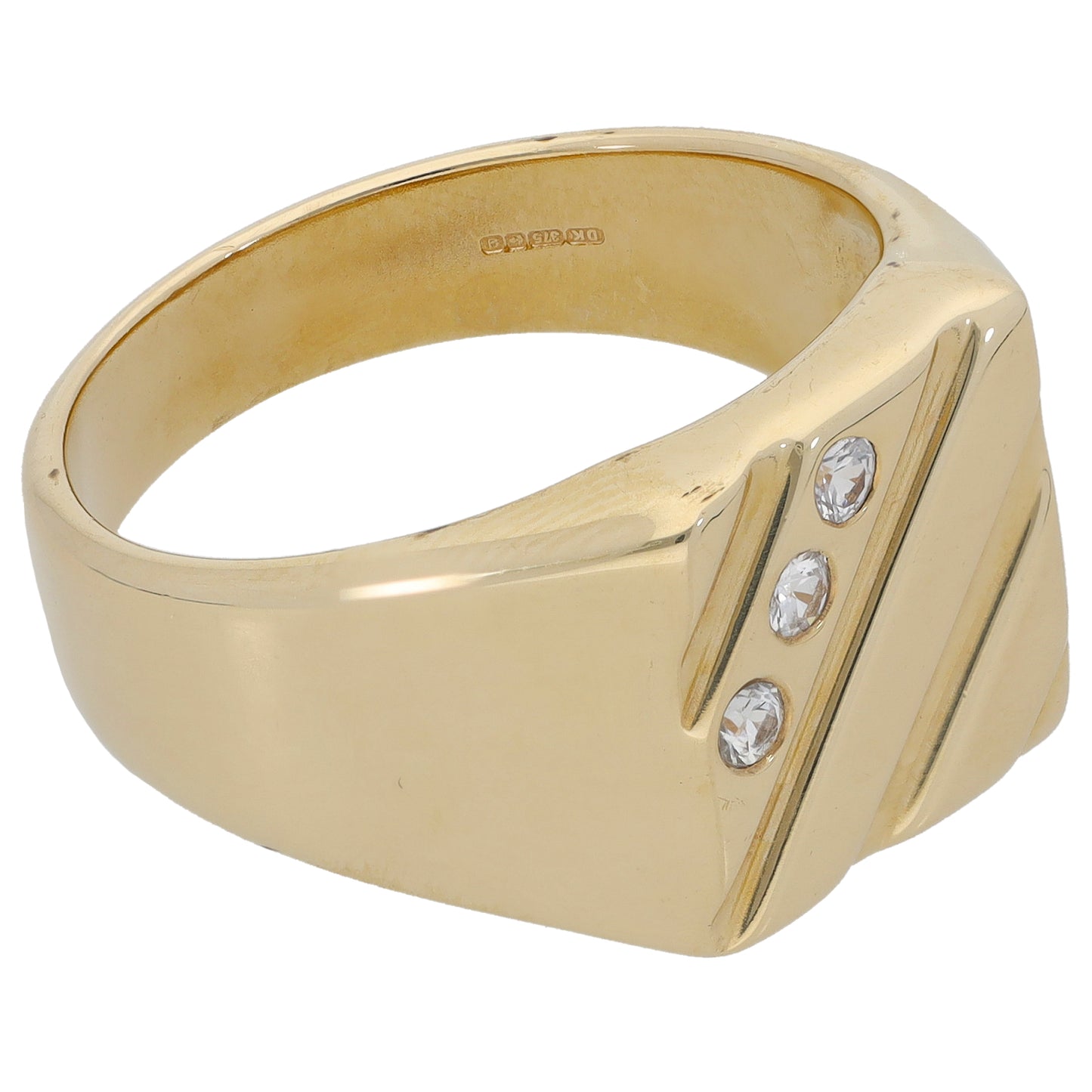 9ct Gold Cubic Zirconia Patterned Signet Ring Size U