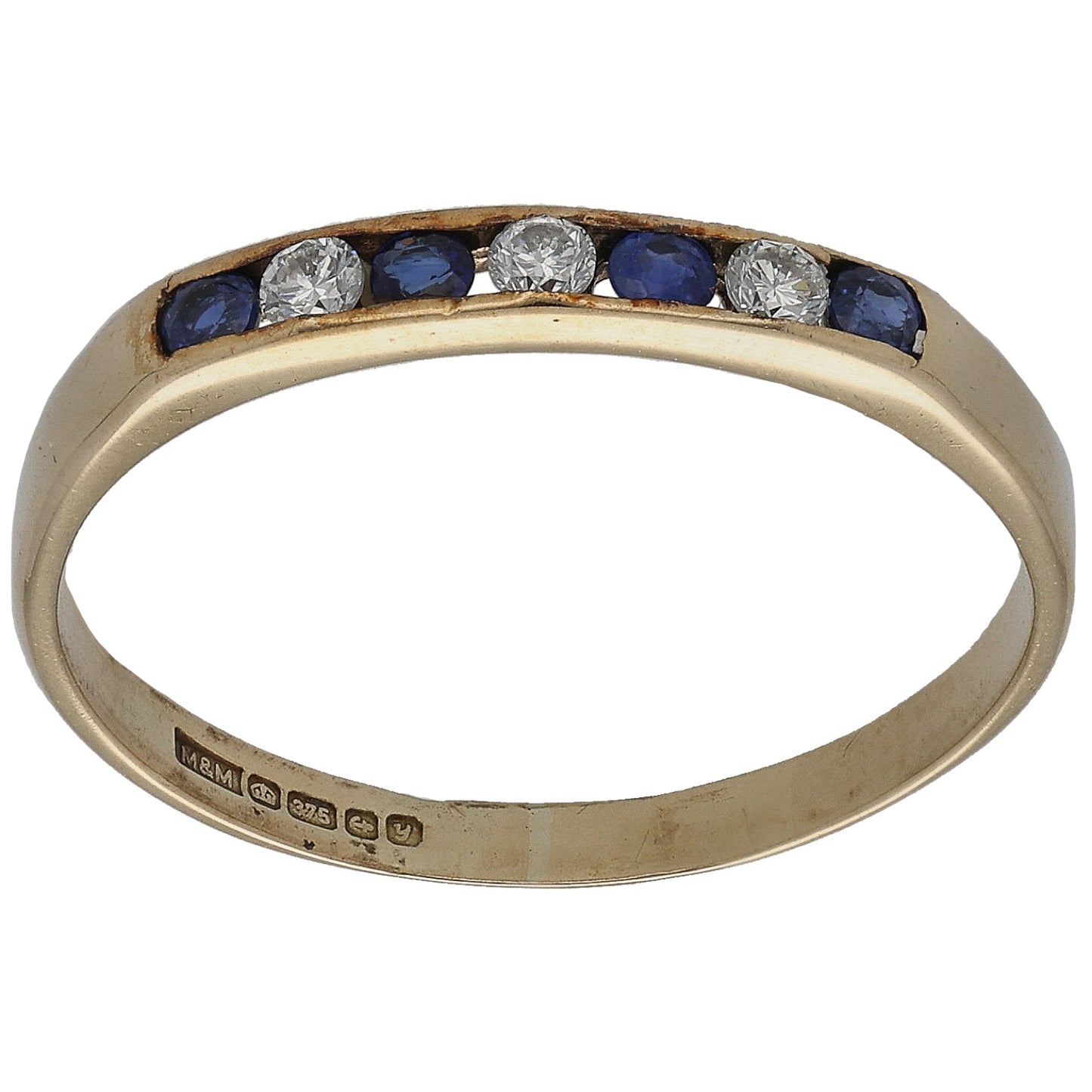 9ct Gold Sapphire & 0.06ct Diamond Half Eternity Ring Size O