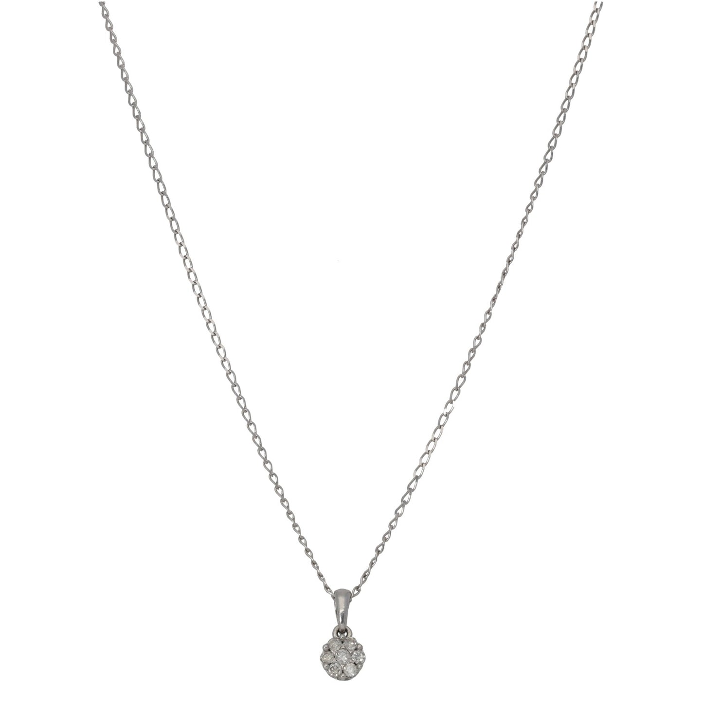 9ct White Gold 0.14ct Diamond Cluster Pendant With Chain