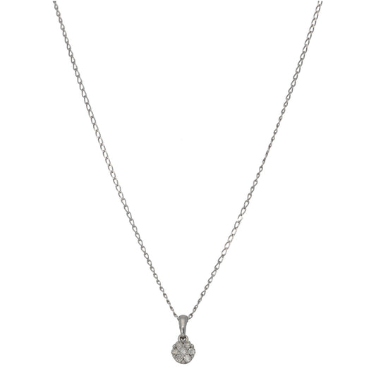 9ct White Gold 0.14ct Diamond Cluster Pendant With Chain