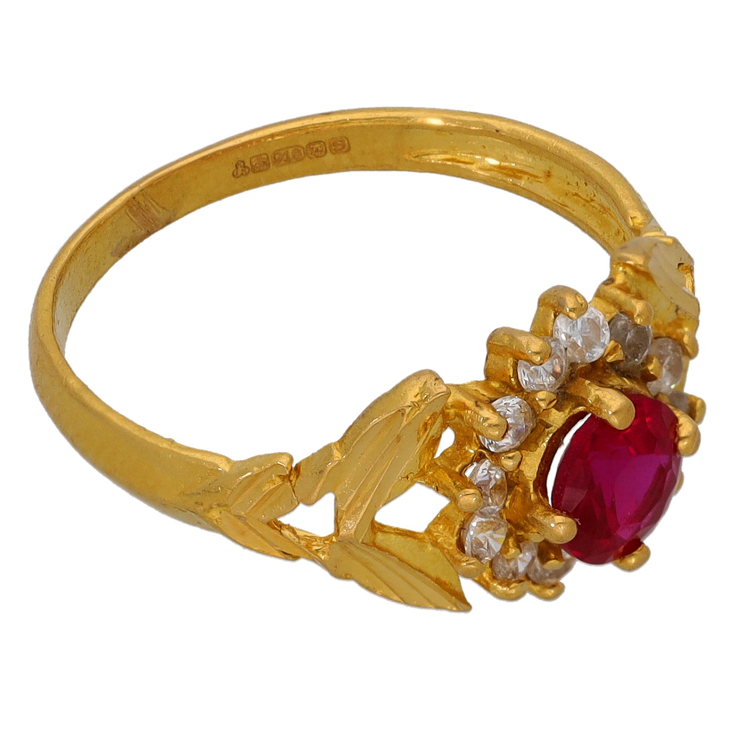 22ct Gold Imitation Single Stone Ring With Accents Size L