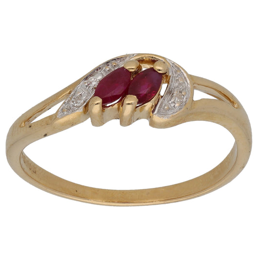 9ct Gold Ruby & 0.015ct Diamond Dress/Cocktail Ring Size M