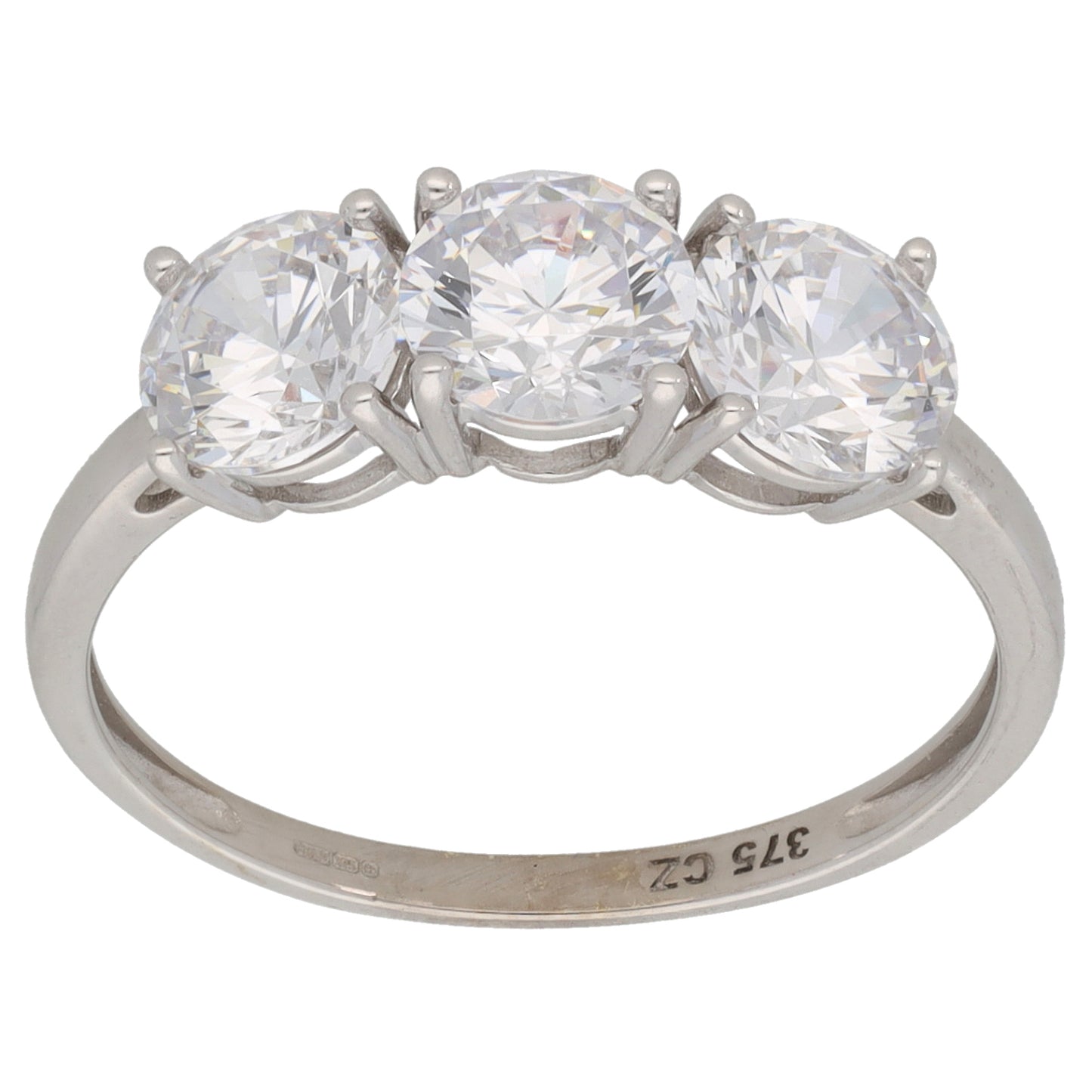9ct White Gold Cubic Zirconia Trilogy Ring Size R