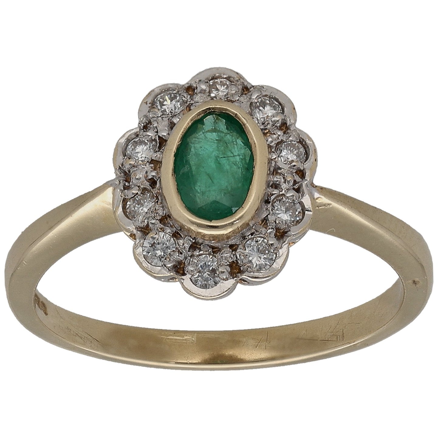 9ct Gold Emerald & 0.10ct Diamond Dress/Cocktail Ring Size N