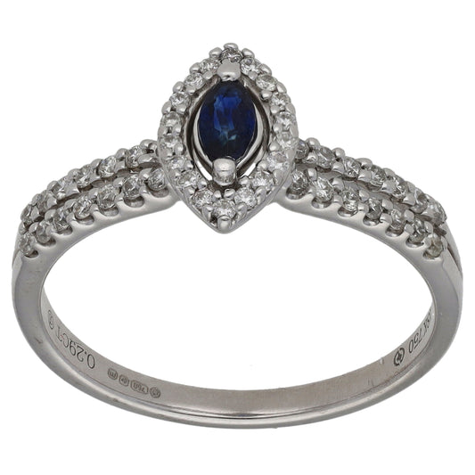 18ct White Gold 0.29ct Diamond & Sapphire Dress/Cocktail Ring Size P