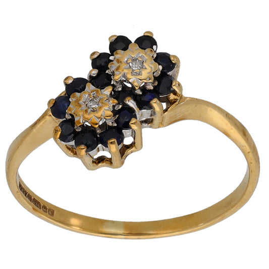 9ct Gold Sapphire & 0.01ct Diamond Dress/Cocktail Ring Size M