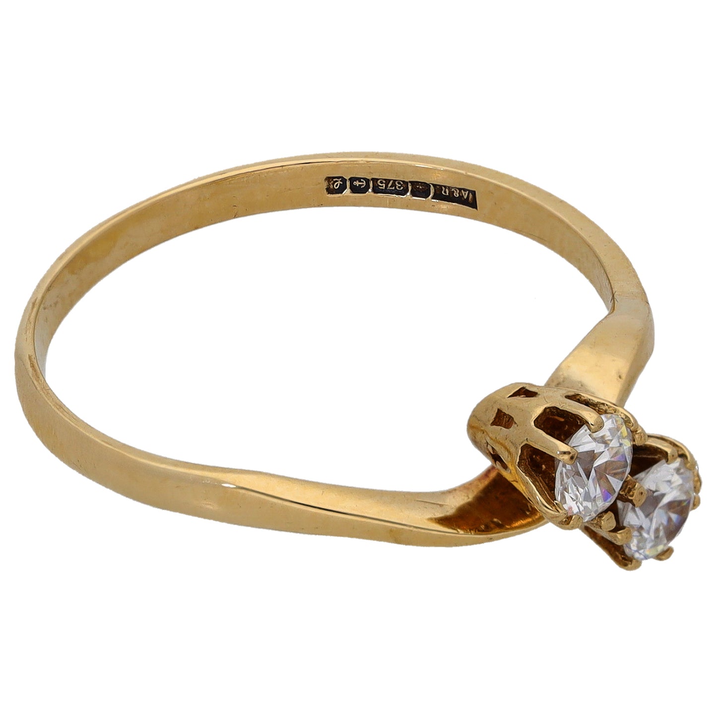 9ct Gold Cubic Zirconia Two Stone Ring Size P