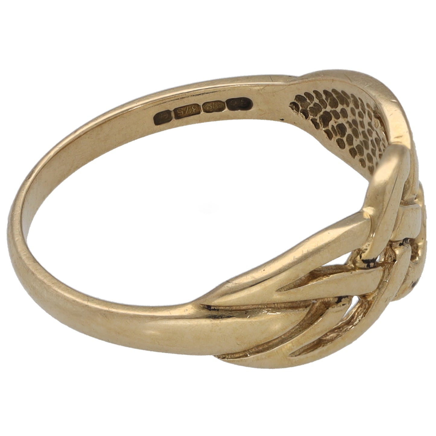 Gold-tone alternative 9ct ring, size M, textured side detail and inner stamp