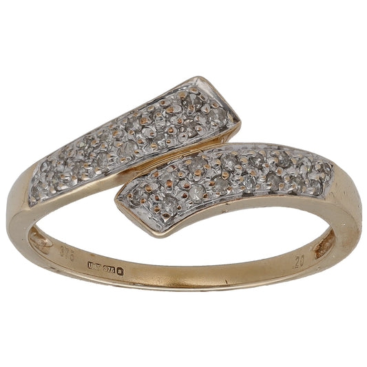 9ct gold diamond dress ring with pave round stones in a chevron design