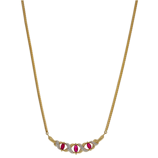 9ct Gold Ruby & 0.02ct Diamond Fancy Necklace 14"