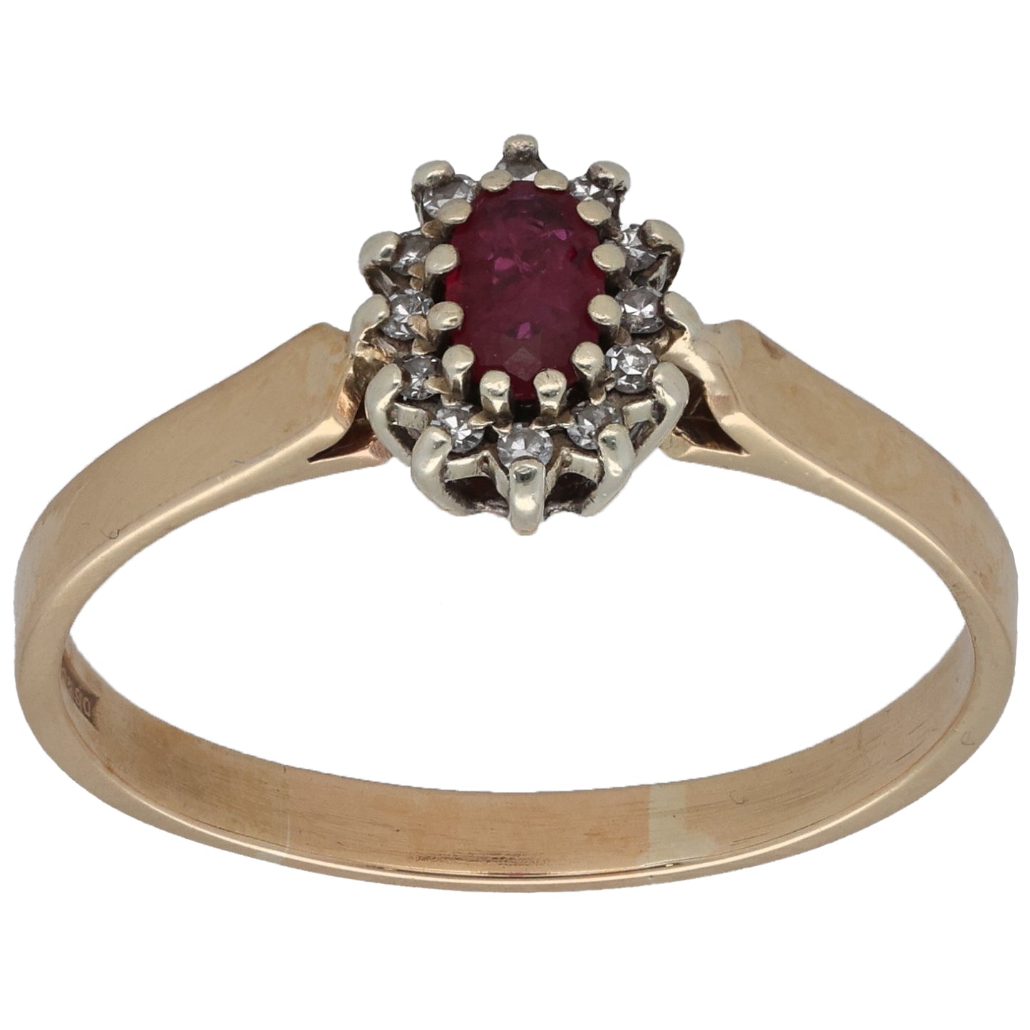 9ct Gold Ruby & 0.06ct Diamond Cluster Ring Size Q